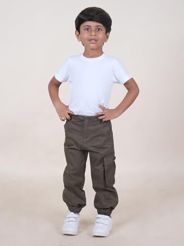 Image of Boys Cotton Full Length Front Cut Sew Cargo Pant with Bottom Tab