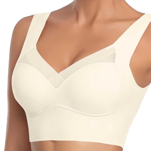 Eauptffy Sujetador deportivo para mujer, sin aros, push up, sujetador de encaje, cómodo, monocolor, bralette sexy, sujetador clásico, sujetador ultracómodo, O blanco., 4XL