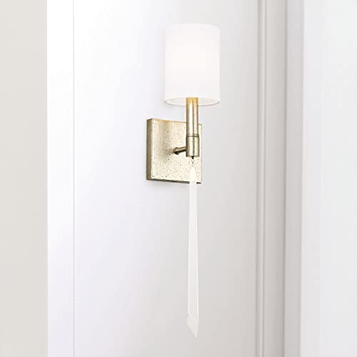 Image of Capital Lighting 637011WG-695 Gwyneth White Fabric with K Crystal Torchiere Wall Sconce, 1-Light 60 Watt, 25 inch H x 5 inch W, Winter Gold