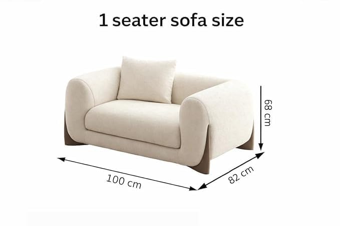 Image of Upholstered 3 Seater Sofa Three Seater Sofa with Wooden Legs for Living Room Hotels & Offices (Boucle Beige 3+1+1 Sofa Set)