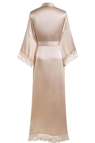 BABEYOND Women's Kimono Dressing Gown Satin Kimono Robe Long Kimono Bridesmaid Bath Robe with Lace Trim for Nightwear Girl's Bonding Party Wedding Pajama Party - Image 3