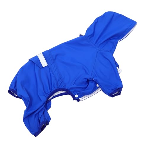 HOLIDYOYO All Inclusive Dog Rainwear Reflective Hooded Jumpsuit for Medium Small Dogs Elastic Four Eye Catching Blue Slicker Against Rain and Wet Weather