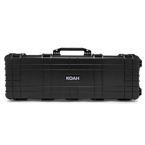 Image of Koah 44" Inch Weatherproof Protective Roller Rifle Hard Case with Customizable Foam, Pressure Valve, and Lock Fittings (Black)