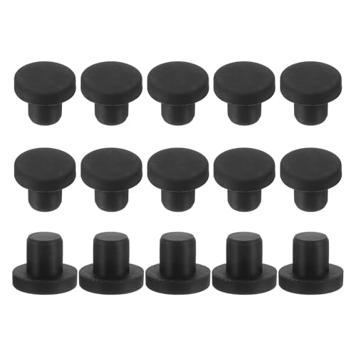 Image of uxcell 15Pcs Silicone Hole Plug, Waterproof Solid T-Shaped Rubber Stoppers Bottle Seal Tube Pipe Plug End Cap for 8mm /0.31 inch Hole for Bathtub Bottle, 0.35 inch Plug Height, Black