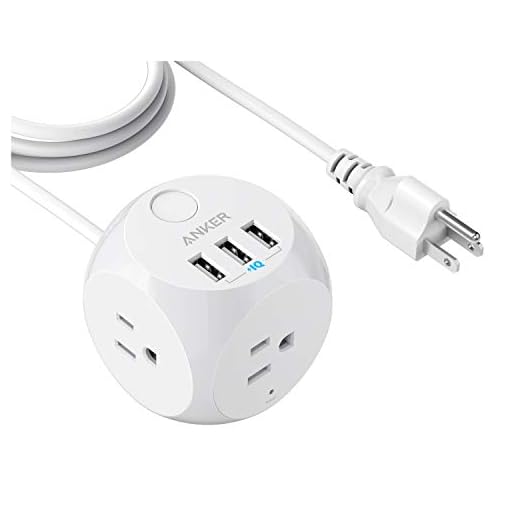 Anker Power Strip with USB, 5 ft Extension Cord, PowerPort Cube USB with 3 Outlets and 3 USB Ports, Portable Design, Overload Protection for iPhone XS/XR, Compact for Travel, Cruise Ship, and Office