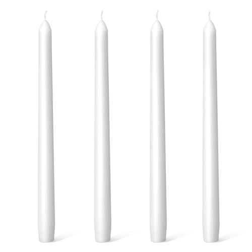 Everymoment White Taper Candles - 4 Pack 10 Inch Candlesticks - Dripless & Smokeless for 8 Hours - Unscented Paraffin Wax - Perfect for Wedding Christmas Halloween Holiday Dinner Table & Home Decor