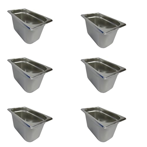 AcMax Gastronorm GN 1/4 - Lote de 6 recipientes para gastronomía, acero inoxidable, 4,0 litros, profundidad de 150 mm