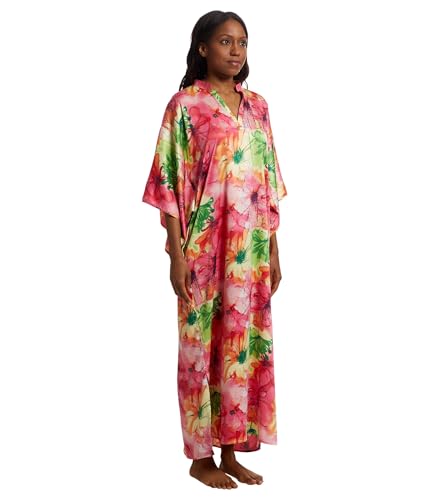 Image of N Natori Women's Radiance - Satin Mandarin Butterfly Caftan Length 52 inch