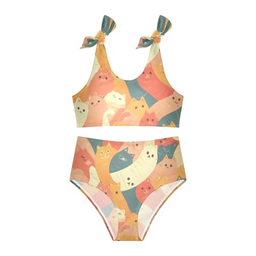 KLL Cute Cat Cartoon Illustration Girls' Two Piece Bikini Set Beach Swimsuits Swimming Suits Adjustable Shoulder Strap3