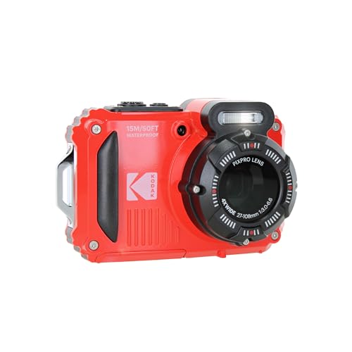 Image of Kodak PIXPRO WPZ2 Digital Camera (Red) | 16MP Sensor, 4X Optical Zoom, Waterproof Shockproof Design & Full HD Video | Great for Outdoor & Travel Photos (WPZ2-RD) + 32GB Card + Case + Cleaning Cloth