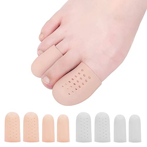 Beautulip Big Toe Protector Breathable Gel Toe Cap Sleeves with Holes for Missing or Ingrown Toenails, Greek Toe and Hammer Toe PACK of 8 (Beige+White)