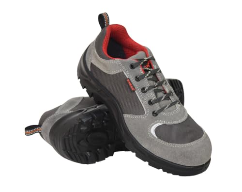 Image of KARAM FS114 Grey Suede Leather Safety Shoes for Men Lightweight | Single Density | Steel Toe Cap | Oil & Heat Resistant, Antistatic, Antislip | Size-07
