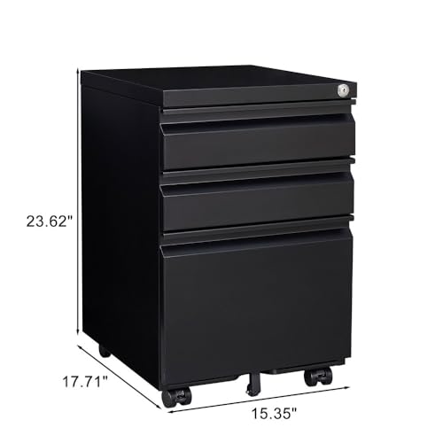 Ridrtvol 3-Drawer File Cabinet with Lock, Office Storage Filing Cabinet for Legal/Letter Size, Pre-Assembled Metal File Cabinet Except Wheels Under Desk(Black) 3-4 Drawers Modern W124770976 by Ridrtvol - Image 5