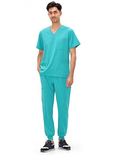 COZYFIT Scrubs for Men - 4 Pockets V-Neck Scrub Top and 7 Pockets Jogger Pants Mens Scrubs Set