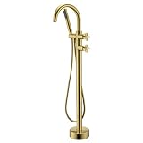 Artiqua Freestanding Tub Filler Bathtub Faucet Brushed Gold Floor Mount Brass Bathroom Faucets with