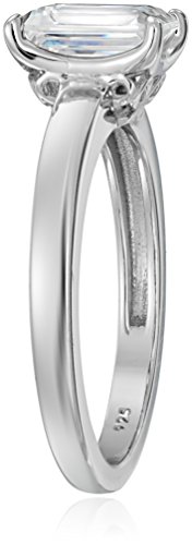 Amazon Collection Platinum-Plated Silver Emerald-Cut Solitaire Ring Made With Infinite Elements Cubic Zirconia, Size 8 #TOP5