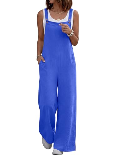 ANRABESS Overalls for Women 2026 Summer Casual Loose One Piece Outfits Baggy Wide Leg Jumpers Lightweight Comfy Rompers Royal Blue Large