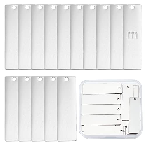 SUNNYCLUE 1 Box 50Pcs Stainless Steel Stamping Charms Rectangle Stamping Blank Bar Charms Tag Bulk Charm Blanks for Jewellery Making Laser Engraving Pet Dog Tags Earrings Necklace Supplies Silver