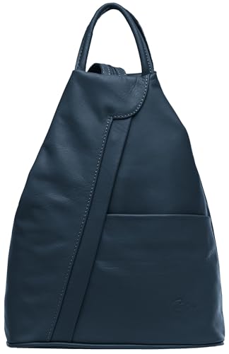 Caspar 2in1 Leder Rucksack Schultertasche Sportlich Elegante Damen Handtasche - SIGNATURE LINE - Modell No.782 - Made in Italy, Farbe:dunkelblau, Accessoires:One Size