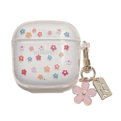 GULVQYF Cover per Huawei Freebuds SE 3/2, trasparente, antiurto, custodia protettiva completa con gancio, guscio morbido per donne e ragazze (rosa)