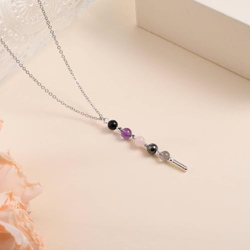 Empath Protection Healing Crystal Necklace Black Tourmaline Hematite Rose Quartz Amethyst Labradorite Necklace Spiritual Crystal Natural Stone Beaded Necklace Jewelry Gifts For Women3