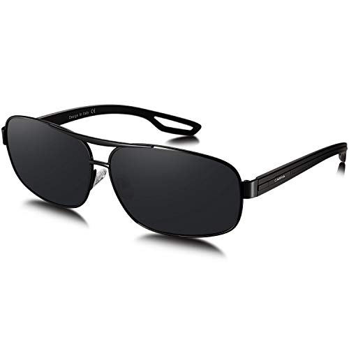 Carfia - Gafas de sol polarizadas para hombre, marco de metal cuadrado, protección UV400 Gun Frame Blue Grey Lens Talla única (Marco negro Lente gris)