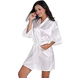 FLOBBS Damen Morgenmantel Kimono Satin Robe Kurze Nachtwäsche V Ausschnitt Bademantel Mit Gürtel Kimono Robe für Hochzeit Party Pool Party und Pajama Party