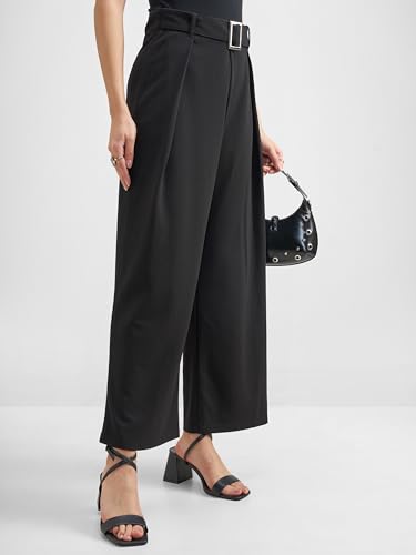 Image of Tokyo Talkies Wide Leg Relaxed fit Korean Pants |Ultra Soft|High Rise Pleated Trousers |Workwear|Formal All Day wear