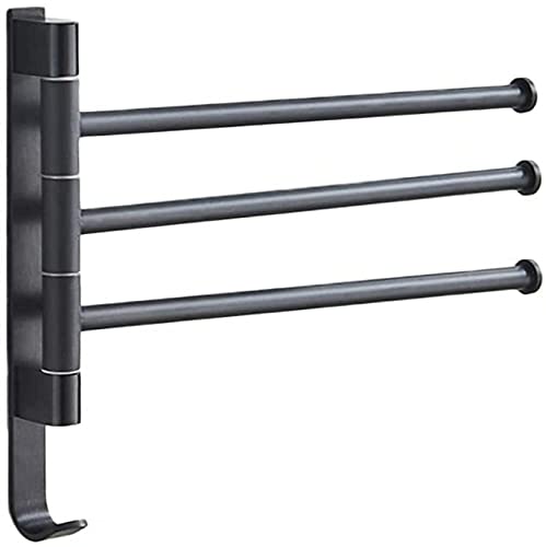 Porte-serviettes rotatif 360 acier inoxydable noir support mural réglable 3 bras - 2