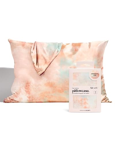 Kitsch 100% Satin Pillowcase with Zipper, Softer Than Silk Pillowcase for Hair & Skin, Cooling Pillow case, Satin Pillow Case Cover, Vegan Silk Satin Pillowcase Standard Size Queen (Sunset Tie Dye)