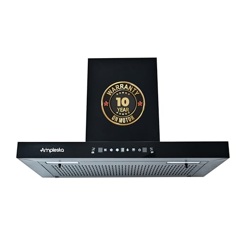 Image of Amplesta Sereno 90CM Chimney for Kitchen Auto Clean 1350 m3 /hr Vertical Wall Mounted Kitchen Chimney for Home Filterless Two Way Suction Touch & Gesture Control (Sereno MS AC FL 90 BK)