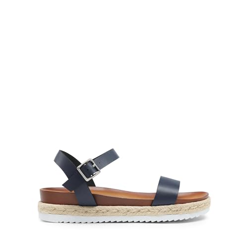 DREAM PAIRS DREAM PAIRS Women’s Open Toe Ankle Strap Espadrille Casual Flatform Platform Wedge Sandals,Size 6.5,Navy-Pu,SUNNA