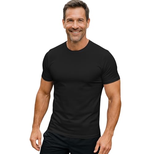 LINE ONE Herren T-Shirt Slim Fit Rundhals - Stretch - Kurzarm Shirt...
