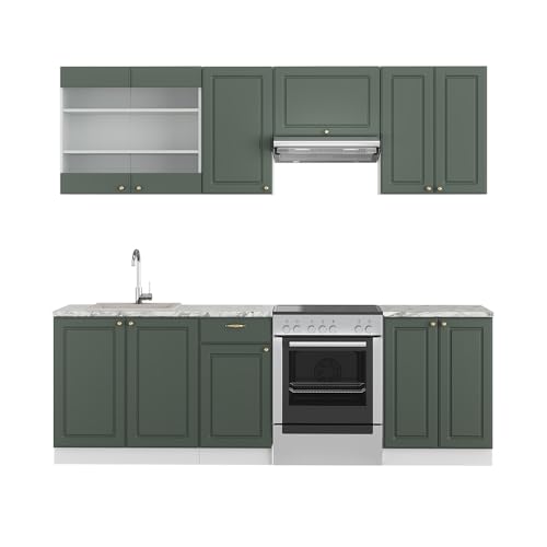 Vicco Cuisine Fame-Line, Vert-Or Landhaus/Blanc, 240cm sans PT, adapté à Une Extension...