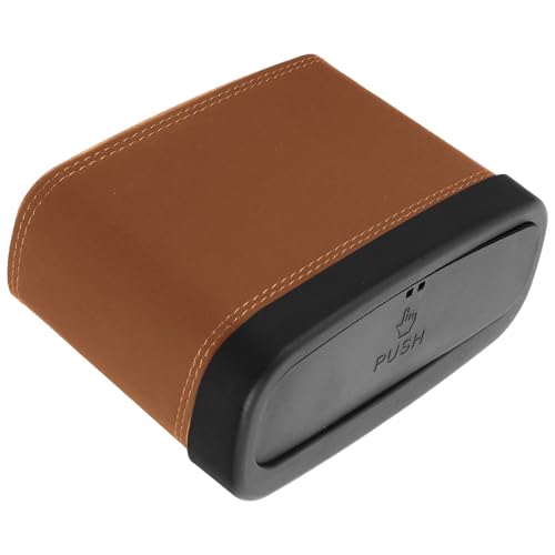 Cubo de basura portátil para coche Hemobllo elegante en cuero artificial marrón con tapa