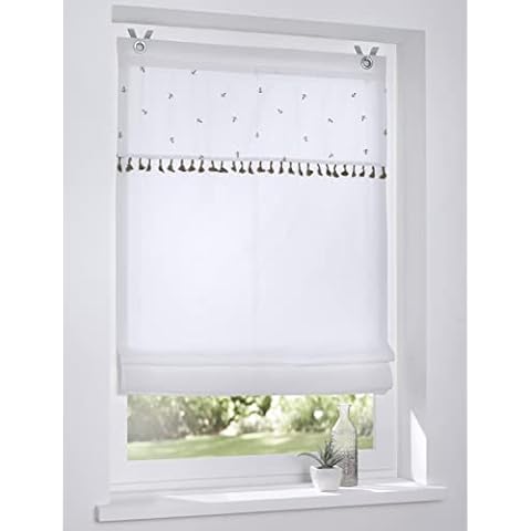 Raffrollo ohne Bohren Ösenrollo weiß Honey Stickerei Biene romantisch Breite 100 x Höhe 140 cm Cover