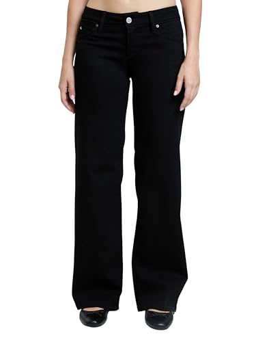 YMI Jeans Women’s Sustainable Wannabettabutt Low Rise Wide Leg Jeans, W Black, 5