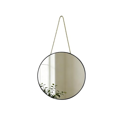ZYGNHMO Round Wall Mirror Door Mirror PVC Plastic Frame (Black 8.66 inch)