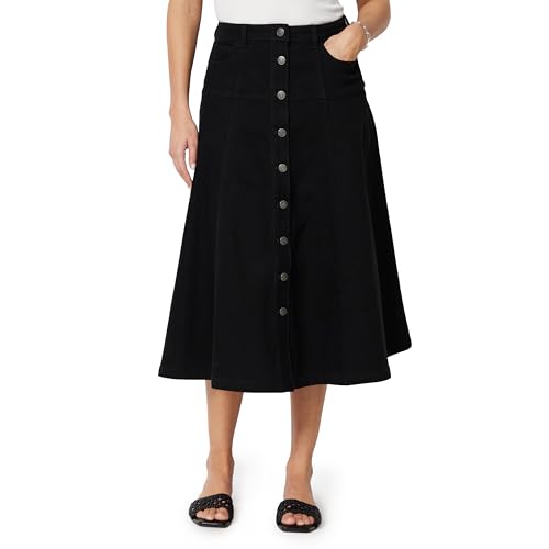 Amazon Essentials Womens A-Line High-Rise Denim Button-Down Midi Skirt Black 16