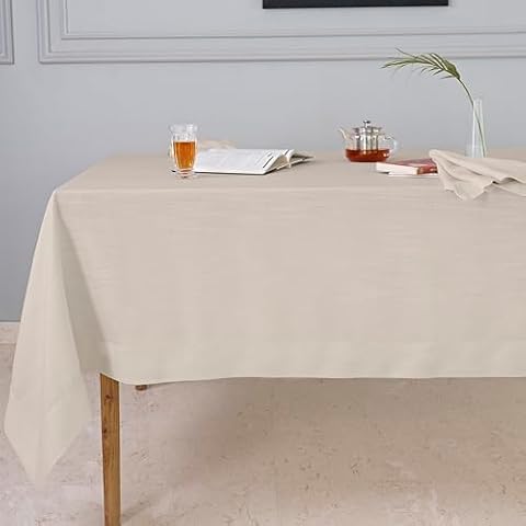 D'Moksha Homes Natural Tablecloth 52 x 52 Inch - Premium Faux Linen Tablecloth - Machine Washable Square Table Throw Natural Linen Tablecloth, 100% Recycled Fabric Cover