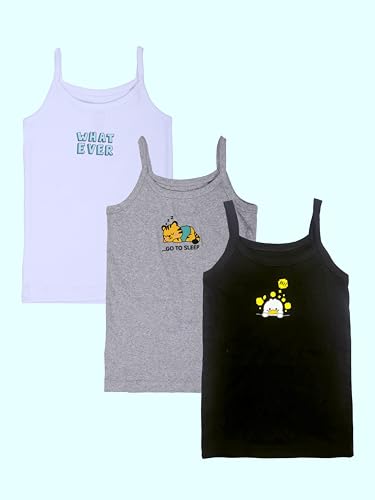 Image of KiddoPanti Girls 100% Cotton Printed Camisoles Tank Top Slips Pack of 3