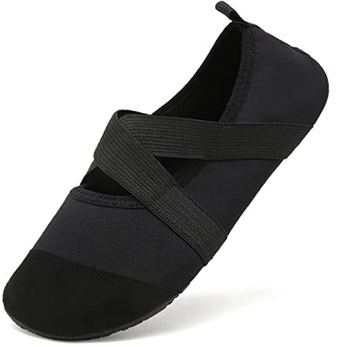 Acfoda Barfußschuhe Ballerina Damen Weiche Leicht Verstellbar Badeschuhe mit Klettverschluss Herren Schwarz 42.5/43 EU = Herstellergröße 44/45
