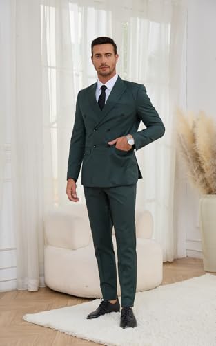 Wangyue Mens Double Breasted Suit 2 Piece Slim Fit Suits Double Breasted Blazer Men Wedding Prom Suit Jacket Pants Set2