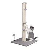 MECOOL 34“ Tall Cat Scratching Post Premium Basics Kitten Scratcher Sisal Scratch Posts Trees with Hanging Ball for Indoor Cats, Gray