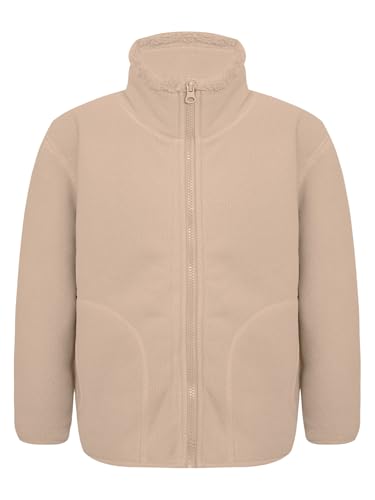 Zaldita Chaqueta de forro polar unisex para niños, de manga larga, con cremallera, chaqueta de peluche, chaqueta de invierno, ropa exterior de entrenamiento, beige, 98-104