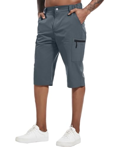 YAOBAOLE 3/4 wandelbroek voor heren, korte zomershorts voor heren, ademend, trekkingbroek, cargoshorts, driekwart, outdoorbroek voor mannen, met 5 zakken, donkergrijs, 3XL