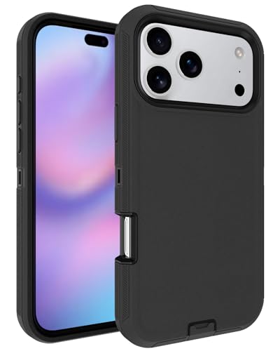 Image of for iPhone 17 Pro Max Case with Port Cover, Rubber Matte, Black | 3-Layer Heavy Duty Armor, 16ft Drop Protection, Non-Slip Shockproof & Anti-Fingerprint
