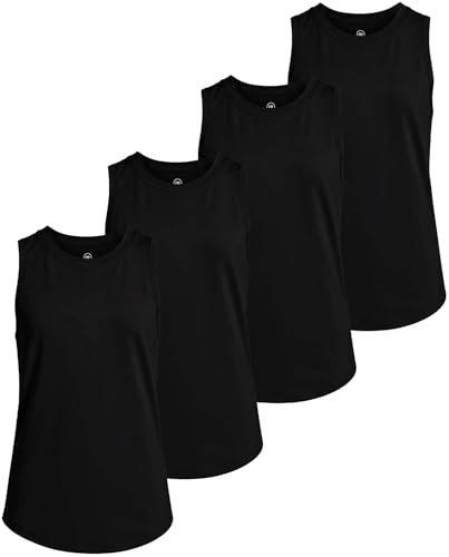 Image of Real Essentials 4 Pack: Girls' Dry-Fit Active Tank Top - Gym Running Workout Athletic Shirt for Kids Teens Youth