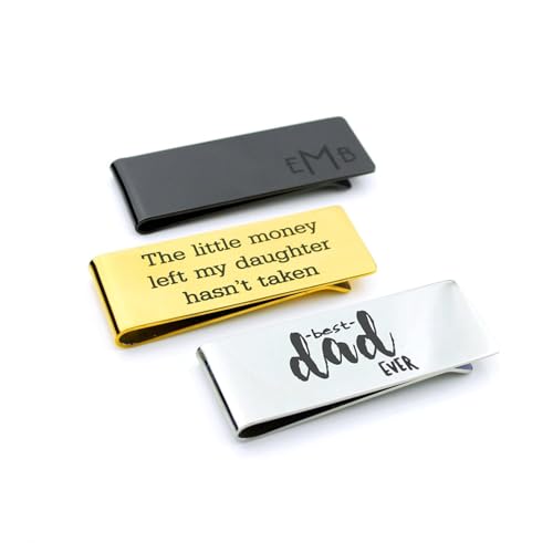 Personalized Money Clip for Dad • Best Dad Ever Cash & Card Holder • Custom Engraved Father's Day Gift for Dad • Gold, Silver, Black • Engrave Monogram, Child's Handwriting or Drawing, Message, Date