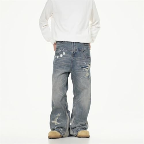 Men Washed Blue Baggy Ripped Jeans Pants Vintage Clothes Denim Trousers4